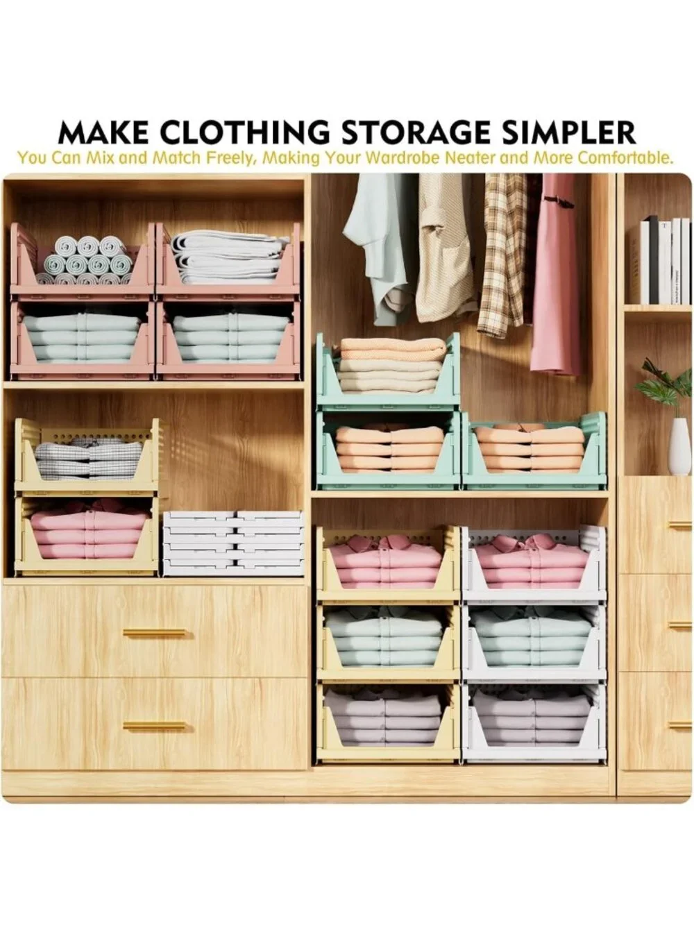 5 Pack Stackable Foldable Closet Organizers & Storage Bins - Space-Saving